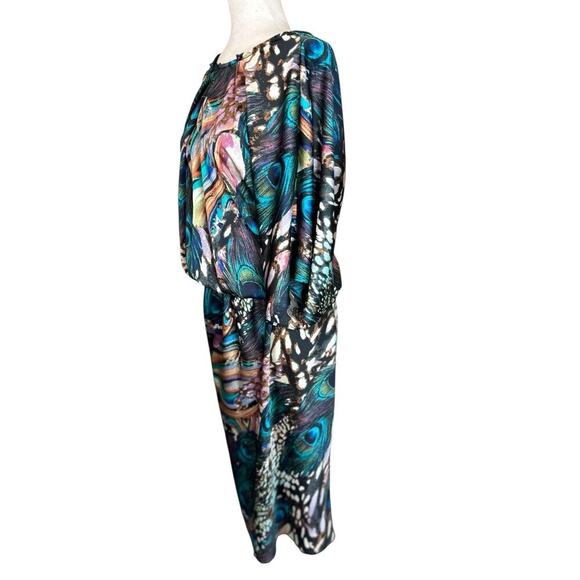 Signature by Robbie Bee Peacock Print Midi Dress Pockets 22W Tropical Colorful - Picture 6 of 8